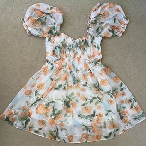 Abercrombie & Fitch Orange Floral Puff Sleeve Dress